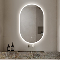 Miroir de salle de bain LED rétroéclairé sans cadre en forme de capsule avec fonction anti-buée, lumière à intensité réglable et taille sur mesure