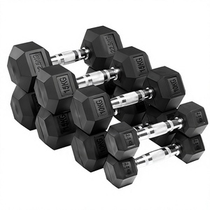 Haltères hexagonaux en gros pour l'exportation, équipement <span class=keywords><strong>de</strong></span> fitness portable en PVC moulé et recouvert <span class=keywords><strong>de</strong></span> caoutchouc pour la musculation - Product Image 1