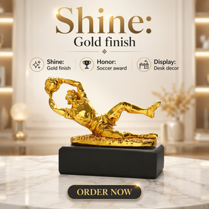Trofeo Personalizzato in Resina con Logo, Guanti d'Oro, Trofeo per Portiere di Calcio, Personalizzazione in Resina - Product Image 1