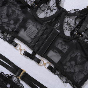 Yeni seksi üç parçalı işlemeli delikli-out See-Through özelliği ile iç çamaşırı seti kadın iç çamaşırı - Product Image 6