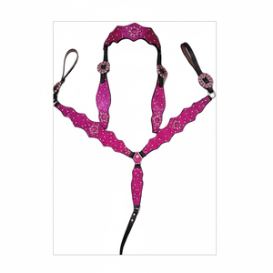 Hot Pink Rhinestone Bling Horse Tack Set Headstall Pecho Plato Cuero genuino Ligero Estacional Equipos para montar a caballo - Product Image 1