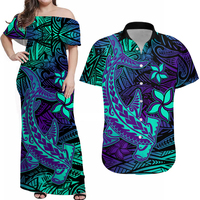 Tenues de couple polynésiennes personnalisées robe et chemise hawaïenne ensemble assorti tropical pour mariage à la plage et fête Luau porter bas quantité minimale de commande