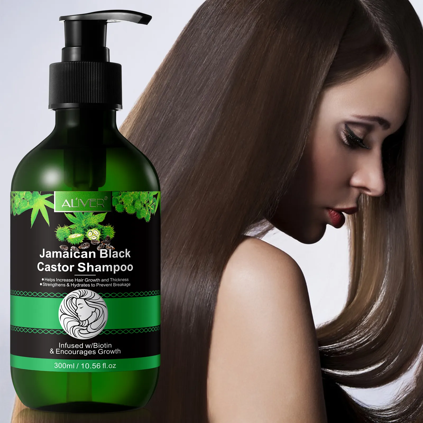 ALIVER 300ml Biotina Orgânica Natural Vegan Shampoo Jamaicano Black Castor Oil Para O Crescimento E Força Do Cabelo