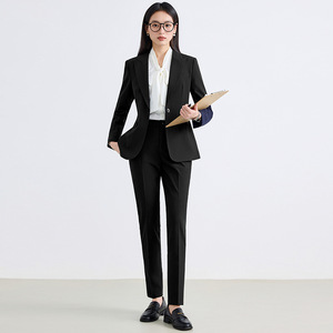 Women's Suit <b>Set</b> Gray Polyester Spring <b>Office</b> Lady Anti-Wrinkle Formal Business Wear Full Sleeve - Product Image 3