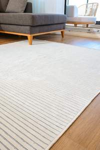 Luna Grey Striped Chenille <b>Rug</b> 7mm Low Pile Machine Woven Washable Non Slip Polyester Cotton PET-Friendly Eco-Friendly Home - Product Image 5