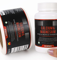 Étiquettes personnalisées pour bouteilles de suppléments de calcium et de magnésium, autocollantes, imperméables, en papier artistique, imprimées en offset, pour emballages de vitamines