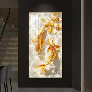 Peinture murale LED en porcelaine cristalline avec impression 3D HD personnalisée, motif poisson doré et paysage, style nordique moderne, pour décoration de salon et de maison - Product Image 3