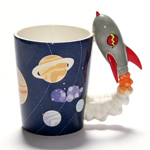 Cartoon Ceramic <b>Coffee</b> Mug With Rocket Handle Space Explorer Design Party Novelty Mugs - Product Image 3