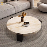 Table basse minimaliste moderne en travertin YUSHI avec table d'appoint en marbre naturel pour salle à manger de luxe léger