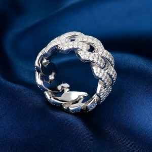 Versandfertige Hip-Hop-Style Iced Out 1,4mm Platinbeschichtete Sterling Silber Moissanit Kubanische Ringe für Männer - Product Image 6
