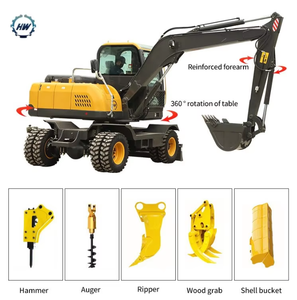 Excavatrice sur roues de 6, 7 et 8 tonnes, excavatrice hydraulique sur roues, faible entretien, utilisation facile, machines de construction avec certifications CE et ISO - Product Image 1