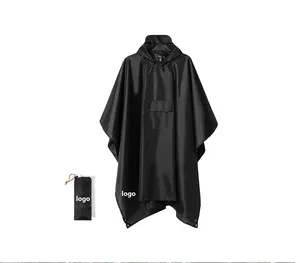 Hooded Rain Poncho XXL Raincoat Jacket for Cycling Custom Logo Printed Waterproof Camping 100% Polyester for Men & Women