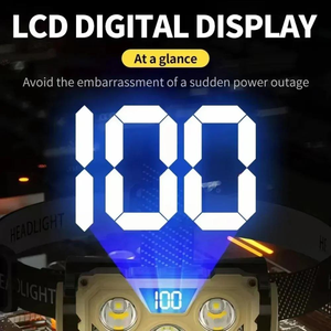 Lampe frontale LED d'extérieur, 3 LED, super lumineuse, étanche, rechargeable par USB, affichage numérique, pour la pêche de nuit, le camping, la randonnée - Product Image 3