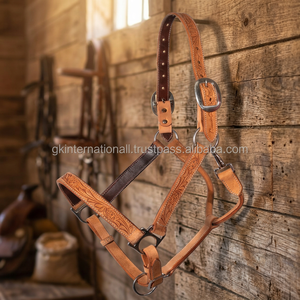 Professional Hand Tooled Floral Design Western Pattern Leather Horse <b>Halter</b> With Double Stitching & Stainless Steel Fittings - Product Image 1