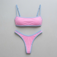 Ensemble de micro-bikini personnalisé en Econyl avec bordure contrastante, bretelles réglables, string, maillot de bain pour femmes