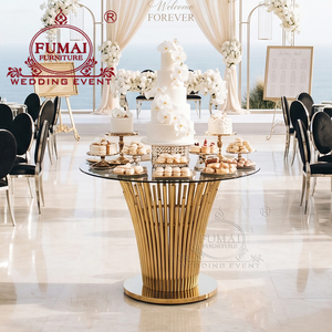 Mesa redonda de lujo para pastel de bodas, candelabro de cristales, mesa de cristal de lujo para pastel - Product Image 1