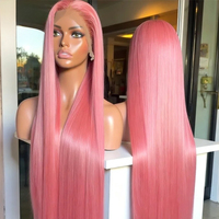Pelucas de encaje frontal rosa con cabello de bebé para mujeres negras, cabello humano pre-arrancado, liso, teñido, peluca frontal de encaje 13x4 sin pegamento