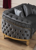 Vente en gros de canapés de salon Chesterfield en velours gris de luxe de style contemporain avec pieds dorés et dossier à boucle capitonnée