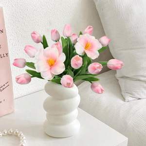 Lot de bouquets de tulipes réalistes en gros, fleurs artificielles blanches en PU souple de haute qualité pour restaurants - Product Image 4