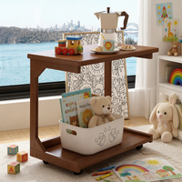 Table de chevet mobile en forme de C avec roulettes, rangement dissimulé et étagère inférieure, idéale pour chambre à coucher ou côté canapé