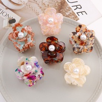 Pinces à cheveux en acétate floral avec perles, accessoires floraux élégants pour femmes, pinces à strass à maintien solide, vente en gros