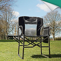 Chaise de camping de direction, cadre en fer robuste, chaise pliante surdimensionnée portable, table latérale, poche extérieure, plage, pêche, voyage