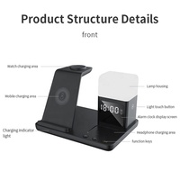 Station de charge sans fil 6 en 1, support de chargeur sans fil avec réveil, station de charge pour iPhone 15/14/13/12/11/Pro/Max/XR