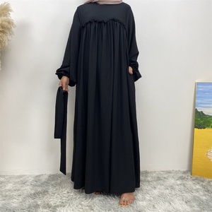 6694# Latest <b>Abaya</b> Muslim Dresses Dubai Wrinkle Crepe Back Zipper With Pockets and Belt Turkish Evening Dress for Women - Product Image 5