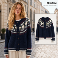 Cardigan en tricot pour femme, personnalisé, ODM, col rond, boutonné, épais, style Fair Isle, pour l'automne et l'hiver, vente en gros