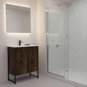 Mueble de Baño en Madera de Roble Ahumado, 18 Pulgadas de Ancho, Diseño Industrial Independiente que Ahorra Espacio - Product Image 2