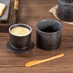 Tarro de mantequilla cilíndrico de gres Chaozhou con tapa y esmalte de sésamo, plato para mantequilla de cocina DF1154 - Product Image 1