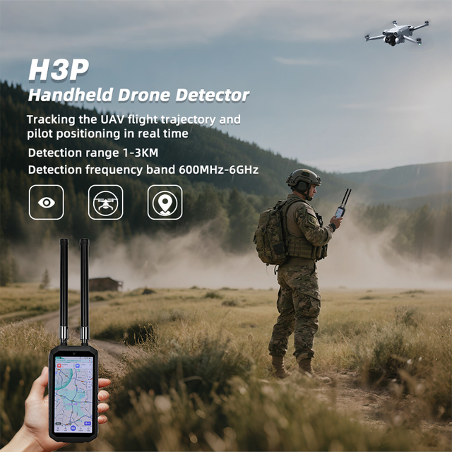 Handheld Portable Drone Signal Detector 600MHz-6GHz FPV UAV Detector with 1-3KM Range