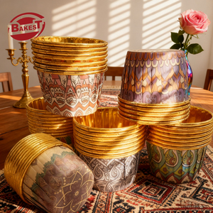 Beigu Doublures jetables en papier pour gâteaux et cupcakes, à motif oriental, à bord doré et à bord roulé, style arabe, pour la cuisson et l'emballage - Product Image 5