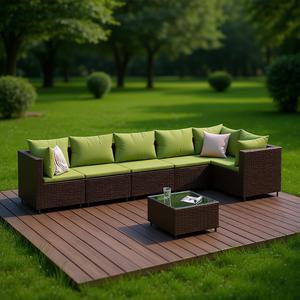 Conjunto de Muebles de Jardín de Ratán Marrón con Estructura de Acero con Recubrimiento en Polvo, Diseño Contemporáneo para 6 Personas - Product Image 2