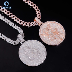 925 Sterling <b>Silver</b> VVS Moissanite Angel Custom Pendant Iced Out Round Medallion 18K Gold Plated Hip Hop Jewelry - Product Image 5