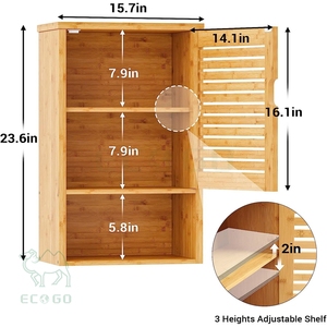 Bathroom <b>Wall</b> Cabinet, Wooden Medicine Cabinet with Single Door and Adjustable Inner <b>Shelf</b>, <b>Bamboo</b> Storage Cabinet <b>Wall</b> Mounted - Product Image 2