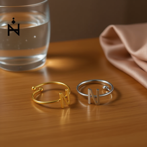 Anillo de Acero Inoxidable con Letra N, Joyería de Moda, 6mm, Paquete de 6 Piezas - Product Image 3
