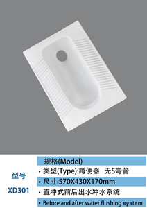Toilette à squat en céramique S Bend Direct Flush 570x430x170mm Avant et après le système de rinçage d'eau Squat Pan Toilette Wc - Product Image 6