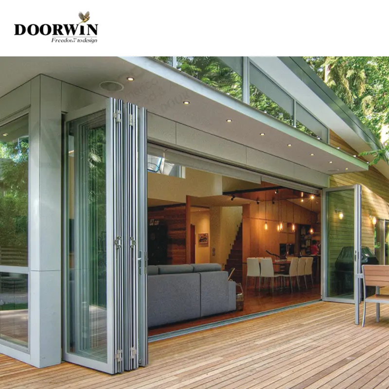 Doorwin patio double glass exterior accordion folding door residential aluminium bifold doors