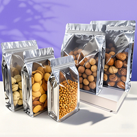 Lebei Vente en gros Emballage alimentaire à fond plat transparent Sac à fermeture éclair Feuille argentée brillante Ziplock Matériau PET Un côté pour les aliments