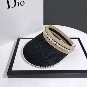Female Summer Topless <b>Straw</b> Sun Visor <b>Hat</b> with Pearls for Women-Sports Fishing & Party Outdoor Use - Product Image 4