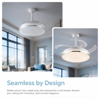 Ventilateur de plafond LED moderne en métal avec télécommande, 6 vitesses, 3 couleurs changeantes, CRI 97, silencieux 29 dB, moteur AC, intensité variable pour chambre et salon