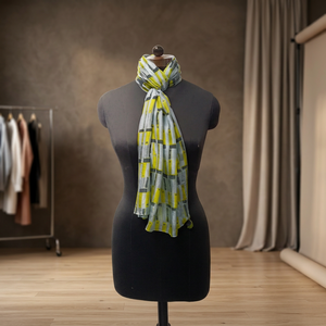 Women's <b>Long</b> Silk <b>Scarf</b> Geometric Print Yellow Gray Lightweight All Seasons Daily Wear - Product Image 2