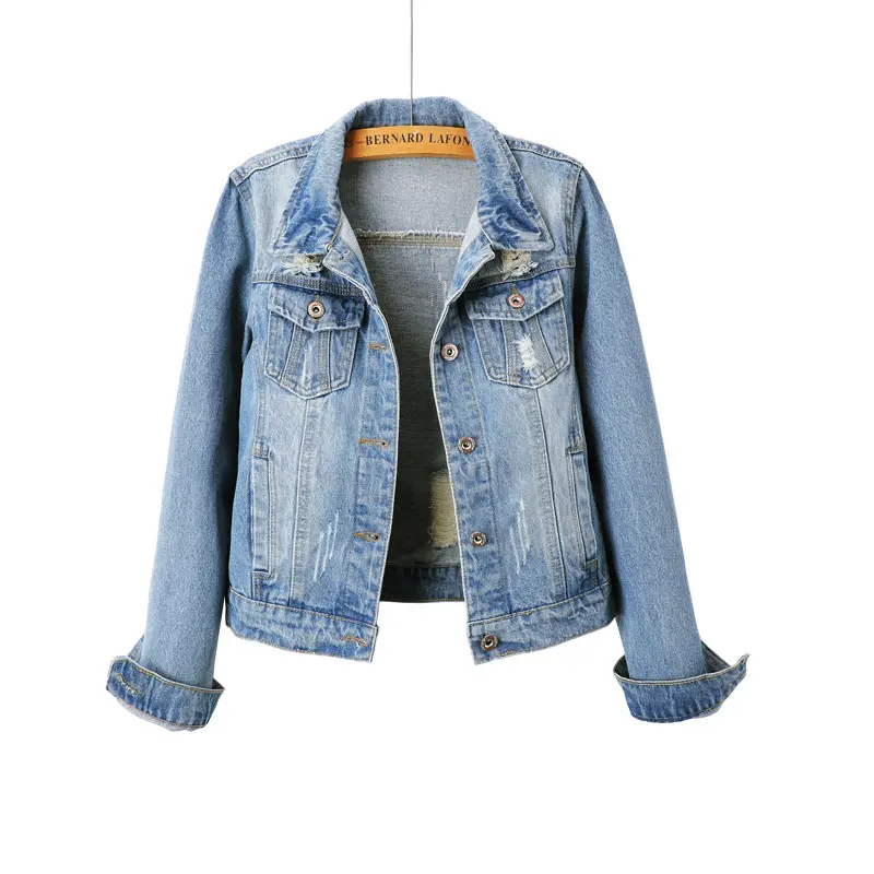 Hot sale blue denim jacket women short jean denim coat ladies bike jackets woman apparel