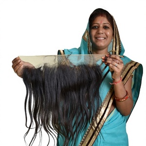 100% Máquina Virgen de la mejor calidad Proveedor de trama doble Color negro Sunsine Natural 13*6 Frontal Straight Temple Cabello humano indio - Product Image 1