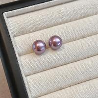 Boucles d'oreilles clous de luxe en perles Edison rondes d'eau douce naturelles, plaquées or 18 carats, qualité AAAA, violettes, bijoux pour femmes