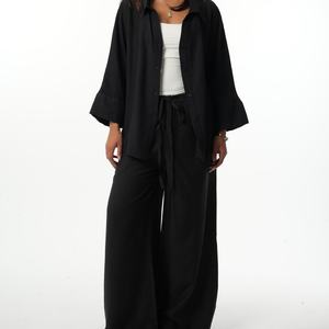 Conjunto de Dos Piezas Casual de Verano para Mujer de Alta Calidad, Cárdigan Holgado con Cinturón y Pantalones - Product Image 3