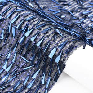 Tissu en maille non tissée de haute qualité en gros, paillettes bleu marine, haute couture avec broderie pour mariage - Product Image 2