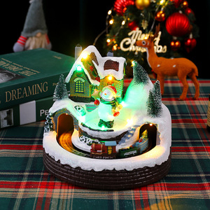 รถไฟเรซินแบบหมุนได้ตกแต่งคริสต์มาสด้วยดนตรีเรืองแสงซานตาคลอสเครื่องประดับของขวัญสำหรับวันหยุด - Product Image 5