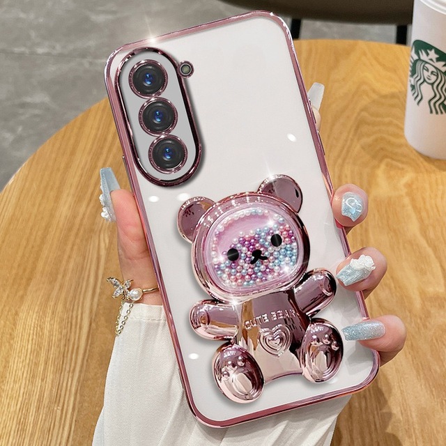 SP196 Samsung S25 Ultra Phone case with Transparent Electroplated A17 Bear-shaped 3D Stand and A06 Protective Cover